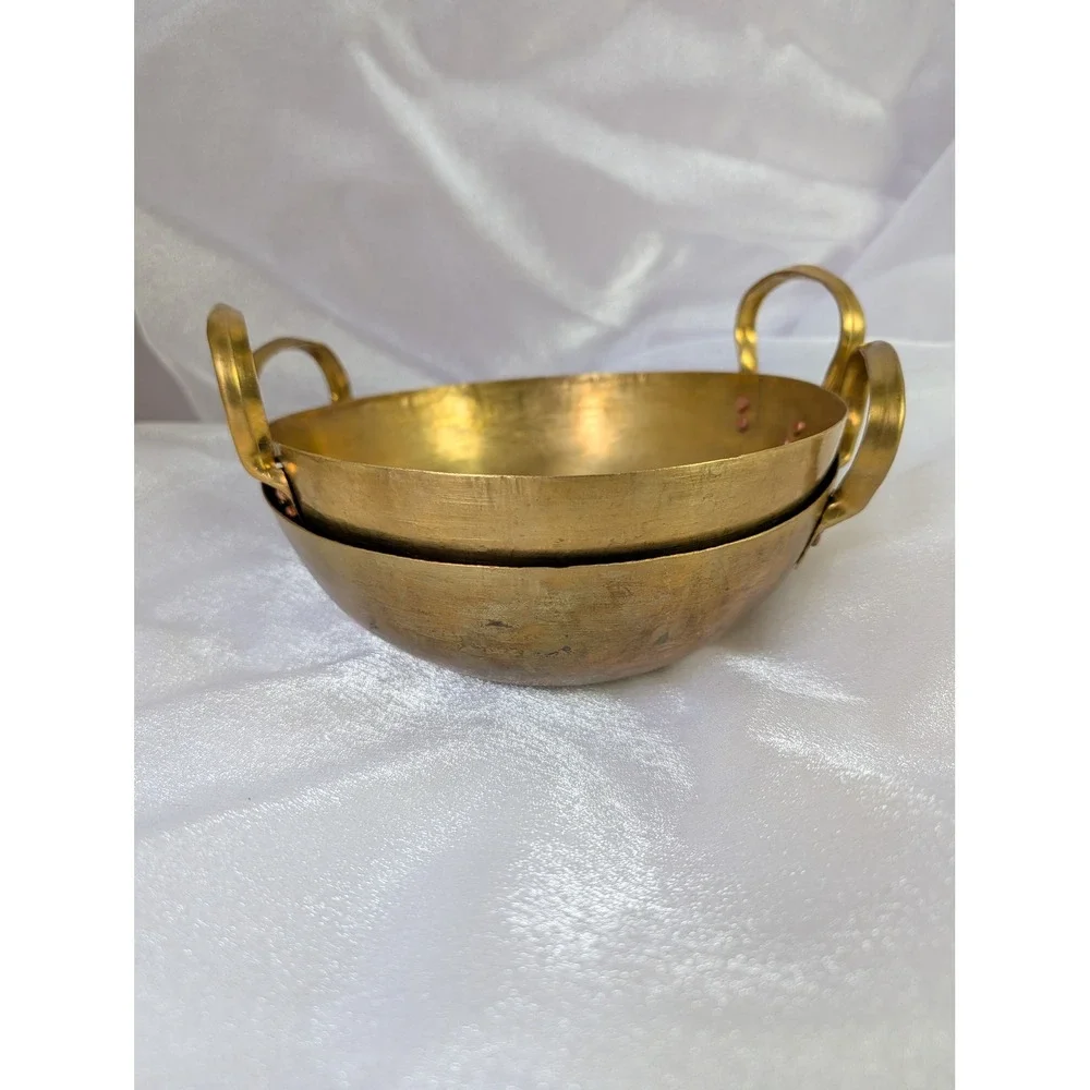 Vintage Brass Bowls with Handles Kadhai Indian Serving Dish‎ Home Decor